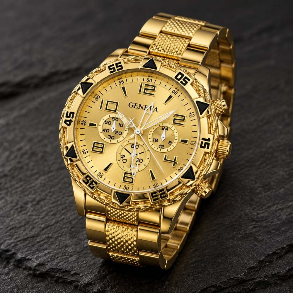 Geneva Gold Tone Stainless Steel Chronograph Quartz 45mm Timepiece